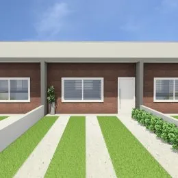 Fachada externa de uma residência em Lajeado, Brasil, com jardim frontal.