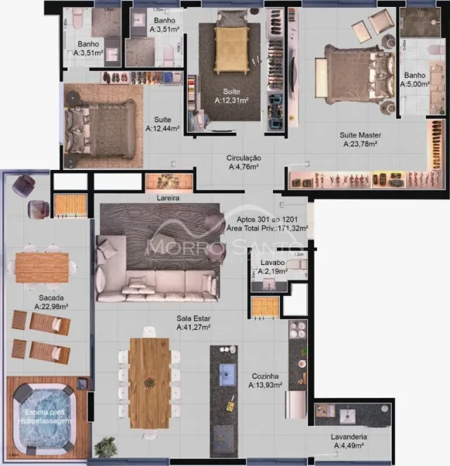 Planta baixa de um apartamento em Lajeado, mostrando a disposição dos cômodos.