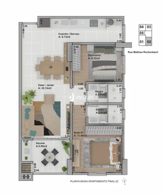 Planta baixa de um apartamento.