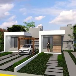 Fachada moderna de uma residência com paisagismo em Lajeado, Brasil.