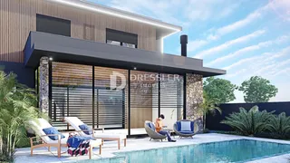 Fachada moderna de uma residência com área de piscina e jardim em Lajeado.