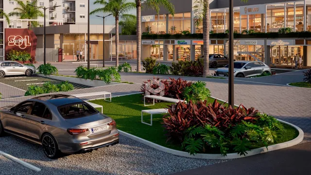 Fachada de um complexo comercial e residencial em Lajeado, Brasil.