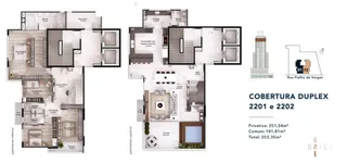 Planta baixa de um duplex com 353,35m² em Lajeado, Brasil.