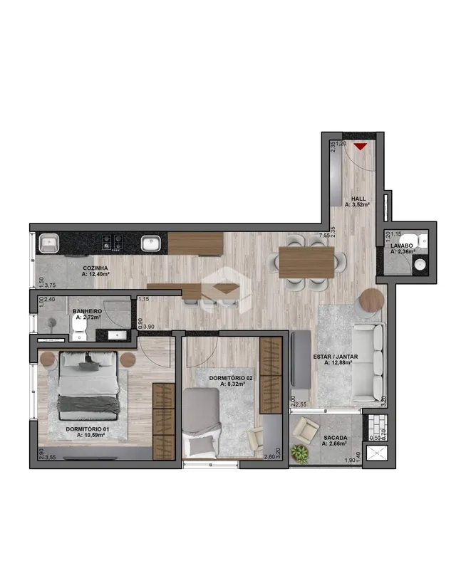 Apartamento com 2 dormitórios, foto 2