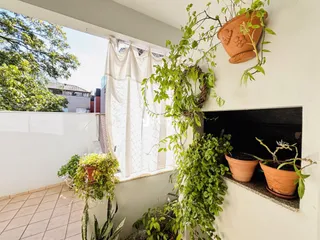 Vista da parede interna com plantas e uma abertura para o exterior.