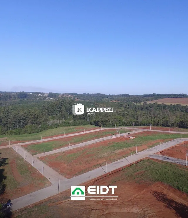 Vista aérea de um terreno aberto com vegetação no horizonte.