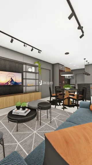 Uma sala de estar moderna com decoração contemporânea em um imóvel.