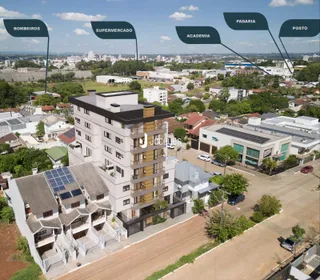 Vista aérea da fachada de um prédio residencial em Lajeado, Brasil.