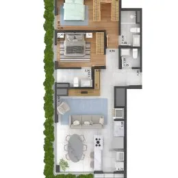 Planta baixa de um imóvel residencial mostrando a disposição dos cômodos.