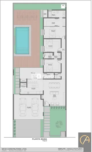 Planta baixa de uma residência mostrando a disposição dos cômodos.
