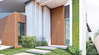 Foto da fachada moderna de uma casa em Lajeado, Brasil, com paisagismo verde.