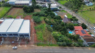 Vista externa de uma propriedade com estrutura de telhado em construção e vegetação ao redor.