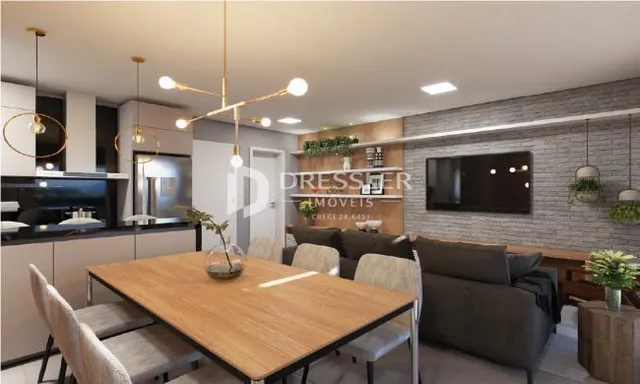 Sala de estar com sofá e mesa de jantar em um apartamento.