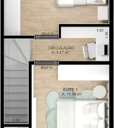 Planta baixa mostrando a disposição dos cômodos da unidade residencial.
