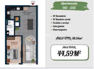 Planta baixa do apartamento 902 - 1202 em Lajeado, Brasil.