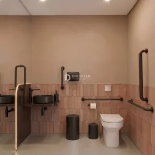 Foto de um banheiro moderno com revestimento de tijolos na Lajeado.