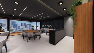 Ambiente de jantar moderno com vista para a cidade em um imóvel no Brasil.