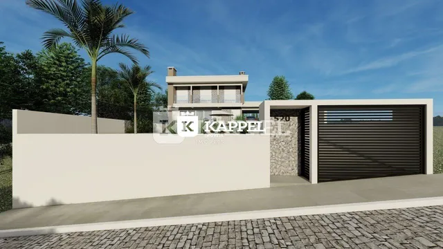 Fachada de uma casa residencial com garagem e varanda em Lajeado, Brasil.