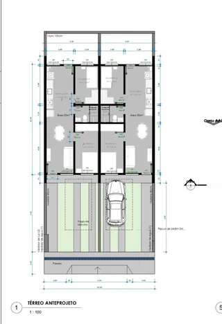 Planta baixa do térreo de um projeto residencial.