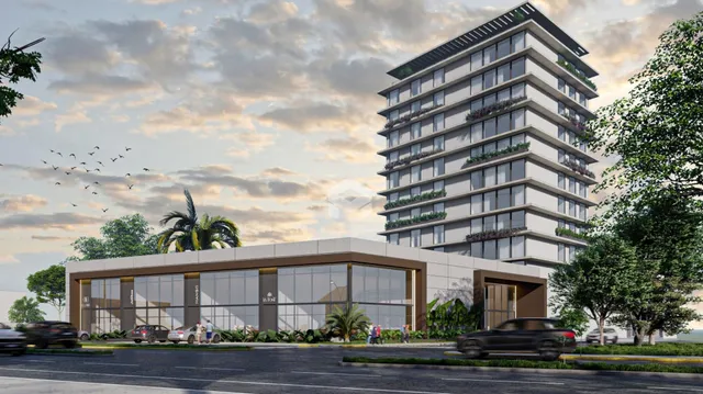 Fachada de um edifício residencial moderno em Lajeado, Brasil.