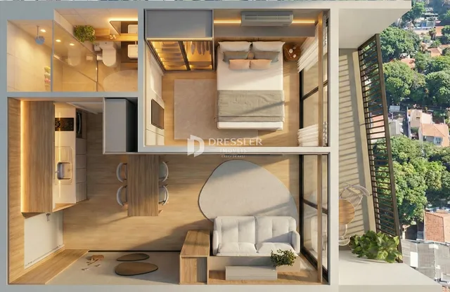 Vista interna de um apartamento moderno em Lajeado, Brasil.