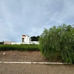 Vista externa mostrando vegetação e área pavimentada no terreno.