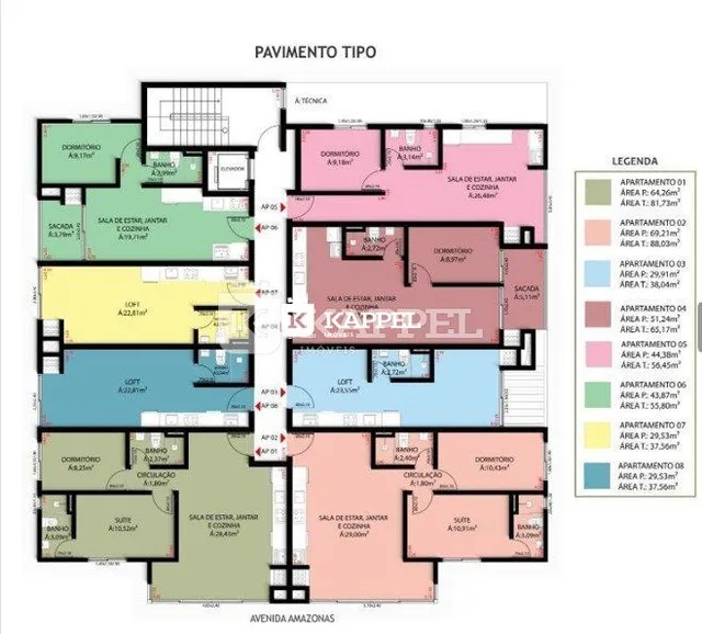 Planta baixa de um apartamento mostrando a disposição dos cômodos.