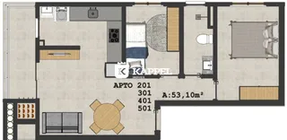 Planta baixa de um apartamento no Lajeado, Brasil, mostrando a disposição dos cômodos.