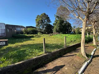 Vista externa mostrando um gramado com cerca e vegetação ao ar livre.