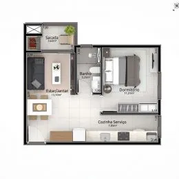 Planta baixa de um imóvel residencial mostrando a disposição dos cômodos.