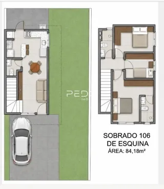 Planta baixa de um sobrado na Lajeado com área total de 84,18m².