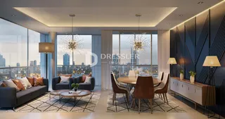 Sala de estar moderna com vista para a cidade em Lajeado.