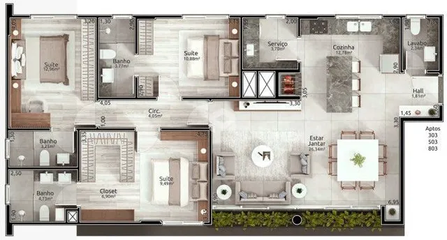 Apartamento com 3 dormitórios, foto 3
