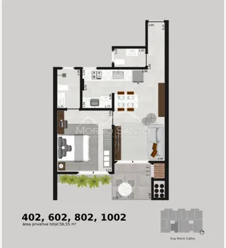 Planta baixa mostrando o layout de um apartamento.