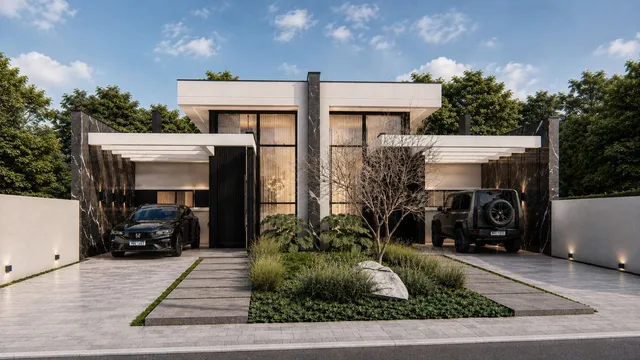 Fachada moderna de uma residência com design contemporâneo em Lajeado, Brasil.