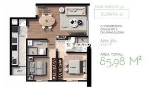 Planta baixa de um apartamento mostrando a distribuição dos cômodos.