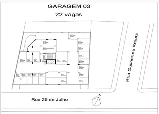 Planta de um garagem com 22 vagas na Rua 25 de Julho.