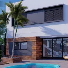 Fachada moderna de uma residência com piscina em Lajeado.