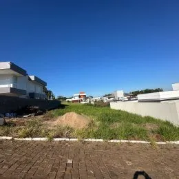 Vista externa de um terreno com vegetação e área pavimentada.