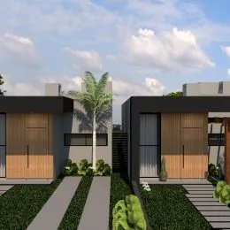 Fachada moderna de uma residência com paisagismo em Lajeado, Brasil.