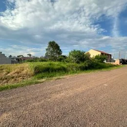 Vista de uma estrada com vegetação seca sob um céu nublado.