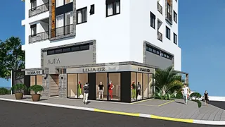 Fachada de um prédio comercial com lojas no térreo em Lajeado.