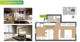 Planta baixa de um apartamento de 28,22 m².
