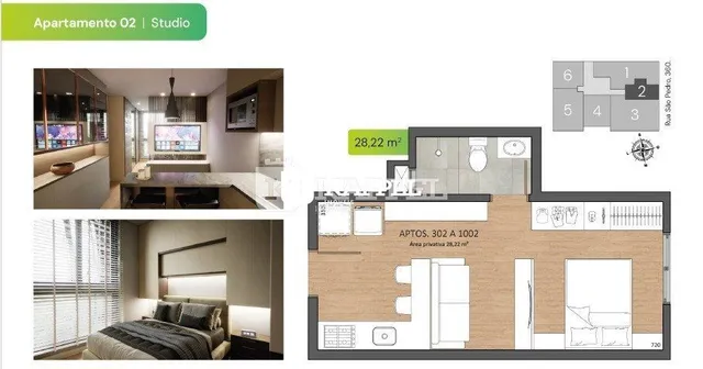 Planta baixa de um apartamento de 28,22 m².