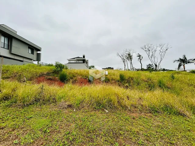 Vista externa de uma propriedade com terreno gramado e vegetação densa.
