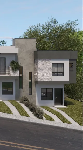 A fachada de uma casa moderna em Lajeado, Brasil.
