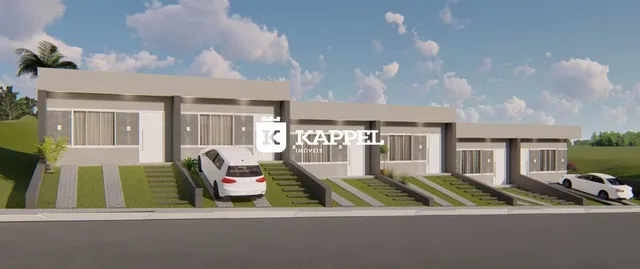 Fachada moderna de uma residência em Lajeado, Brasil, com jardim e garagem.