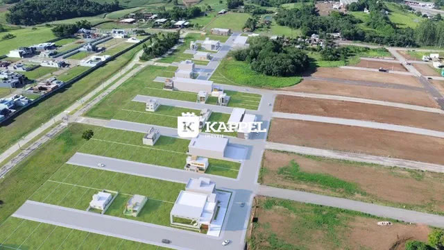 Vista aérea de um loteamento residencial em Lajeado, Brasil.