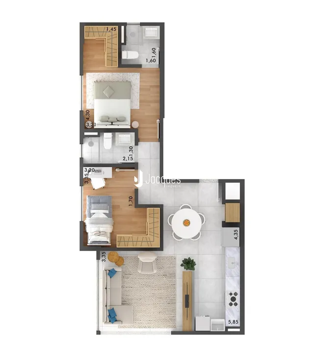 Planta baixa de um apartamento em Lajeado, Brasil.