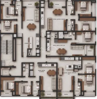 Planta baixa de uma residência mostrando a distribuição dos cômodos internos.